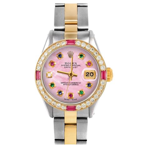 ladies rolex used pres diamond ruby bezel|rolex mother of pearl datejust.